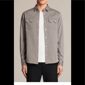 All Saints grey stovepipe fitted shirt, long sleeve, size medium, never worn